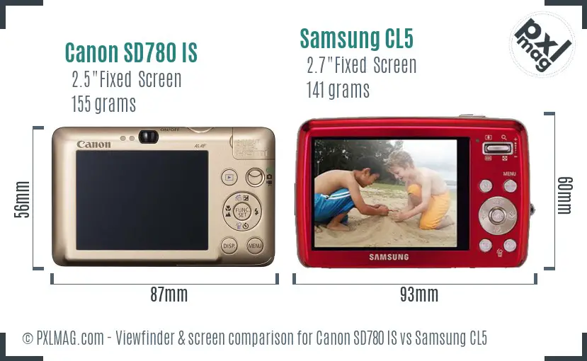 Canon SD780 IS vs Samsung CL5 Screen and Viewfinder comparison