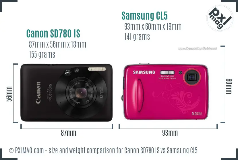Canon SD780 IS vs Samsung CL5 size comparison