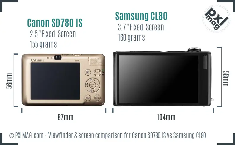 Canon SD780 IS vs Samsung CL80 Screen and Viewfinder comparison