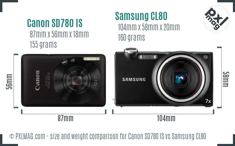 Canon SD780 IS vs Samsung CL80 size comparison