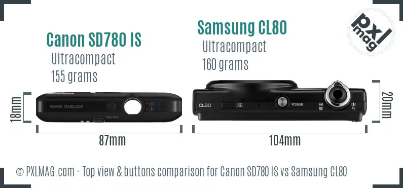 Canon SD780 IS vs Samsung CL80 top view buttons comparison