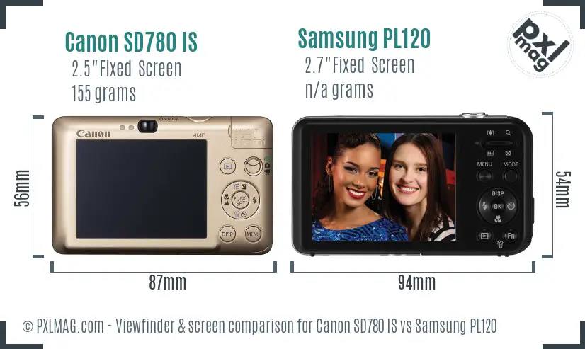 Canon SD780 IS vs Samsung PL120 Screen and Viewfinder comparison