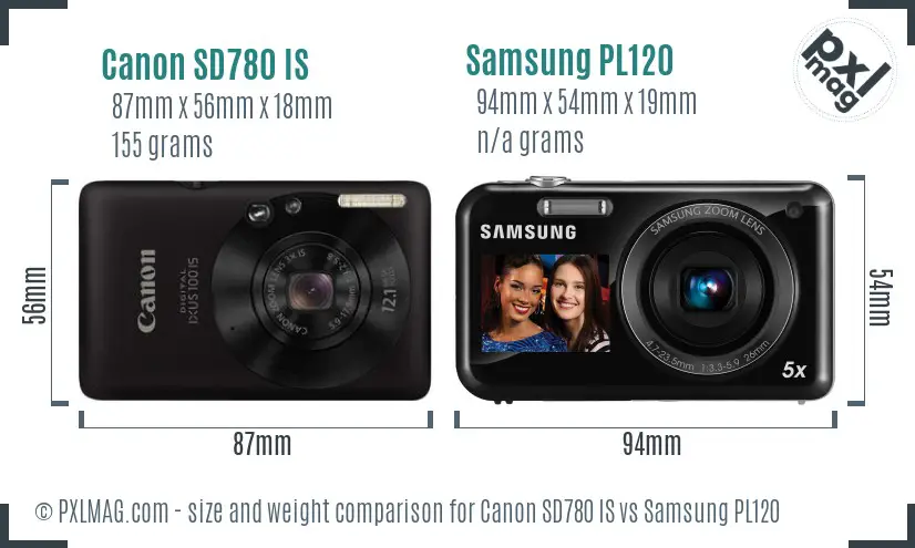 Canon SD780 IS vs Samsung PL120 size comparison