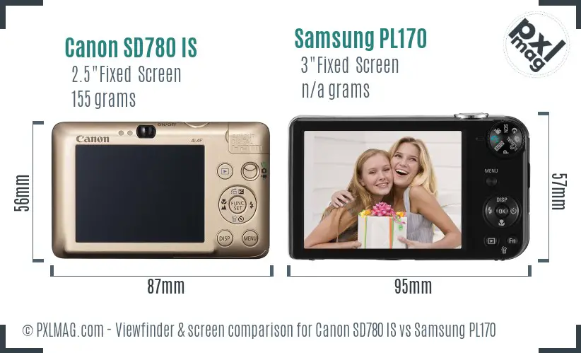 Canon SD780 IS vs Samsung PL170 Screen and Viewfinder comparison