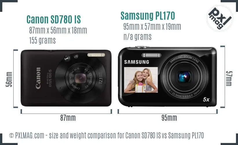 Canon SD780 IS vs Samsung PL170 size comparison