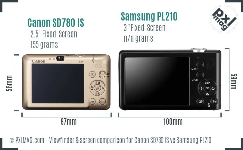 Canon SD780 IS vs Samsung PL210 Screen and Viewfinder comparison