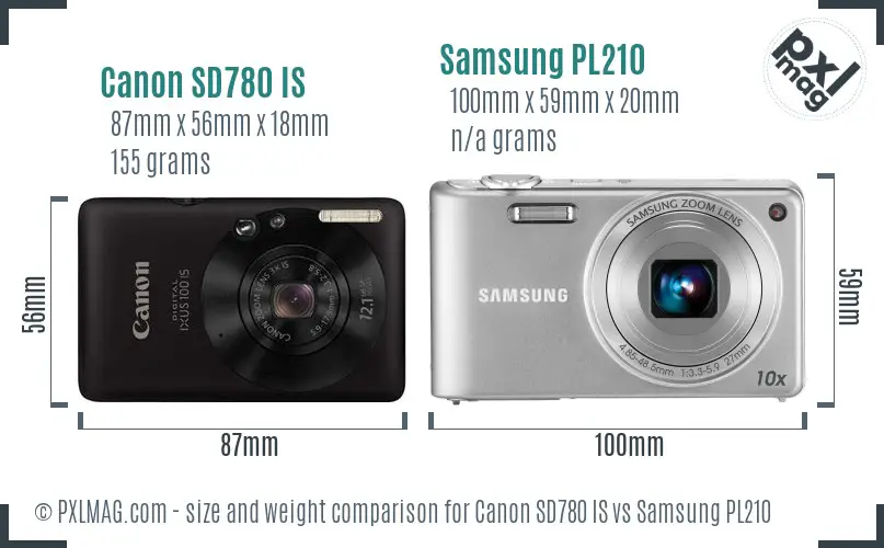 Canon SD780 IS vs Samsung PL210 size comparison