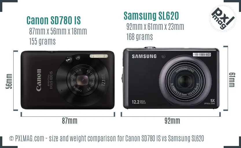 Canon SD780 IS vs Samsung SL620 size comparison Canon SD780 IS vs Samsung SL620 size comparison