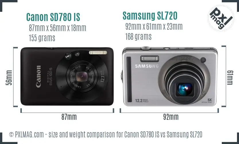 Canon SD780 IS vs Samsung SL720 size comparison