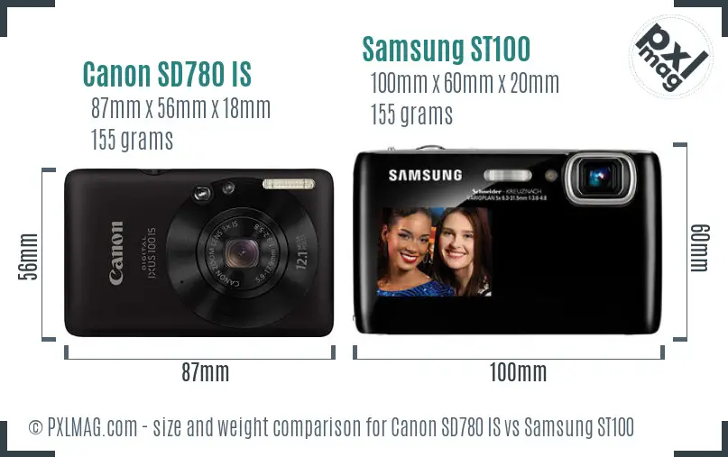 Canon SD780 IS vs Samsung ST100 size comparison Canon SD780 IS vs Samsung ST100 size comparison