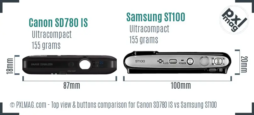 Canon SD780 IS vs Samsung ST100 top view buttons comparison Canon SD780 IS vs Samsung ST100 top view buttons comparison