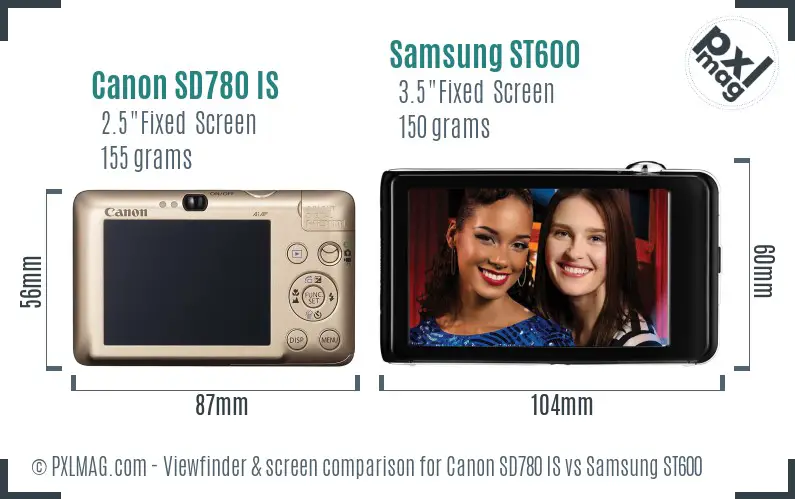 Canon SD780 IS vs Samsung ST600 Screen and Viewfinder comparison