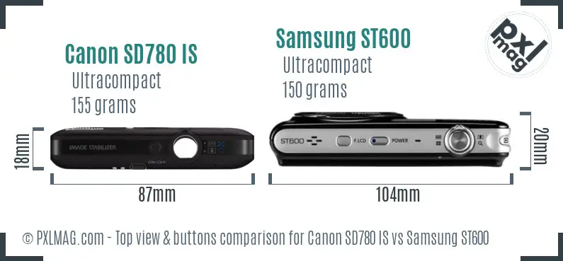 Canon SD780 IS vs Samsung ST600 top view buttons comparison