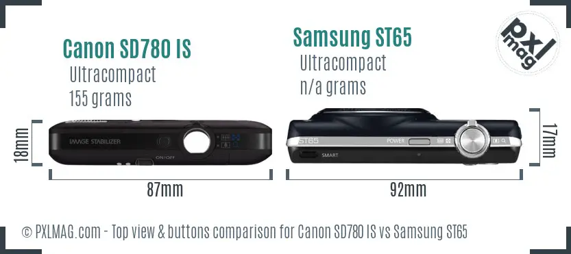 Canon SD780 IS vs Samsung ST65 top view buttons comparison