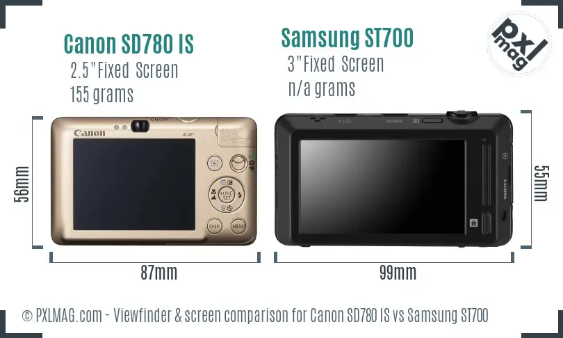 Canon SD780 IS vs Samsung ST700 Screen and Viewfinder comparison