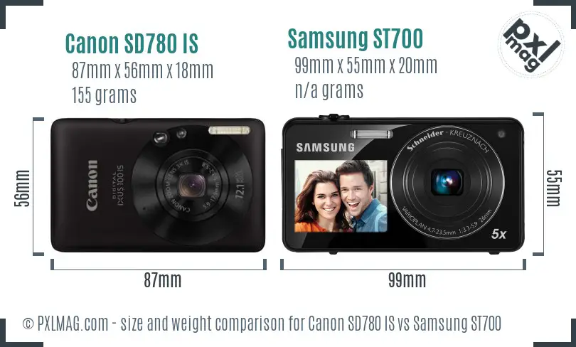 Canon SD780 IS vs Samsung ST700 size comparison