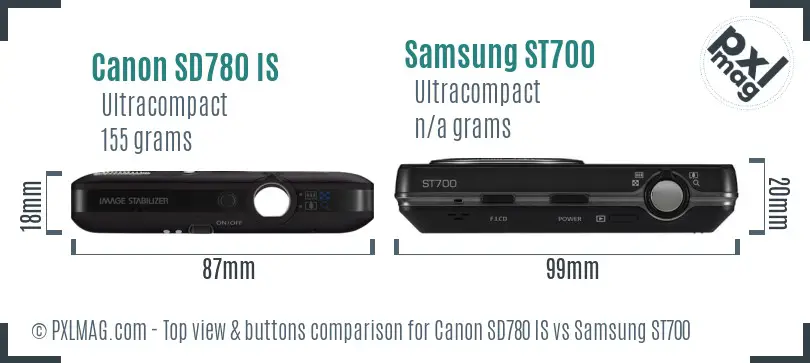 Canon SD780 IS vs Samsung ST700 top view buttons comparison