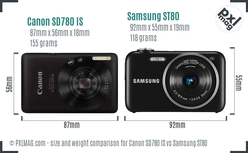 Canon SD780 IS vs Samsung ST80 size comparison