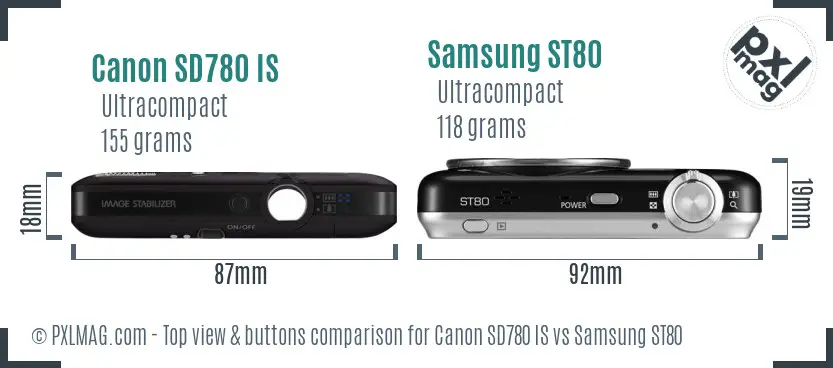 Canon SD780 IS vs Samsung ST80 top view buttons comparison