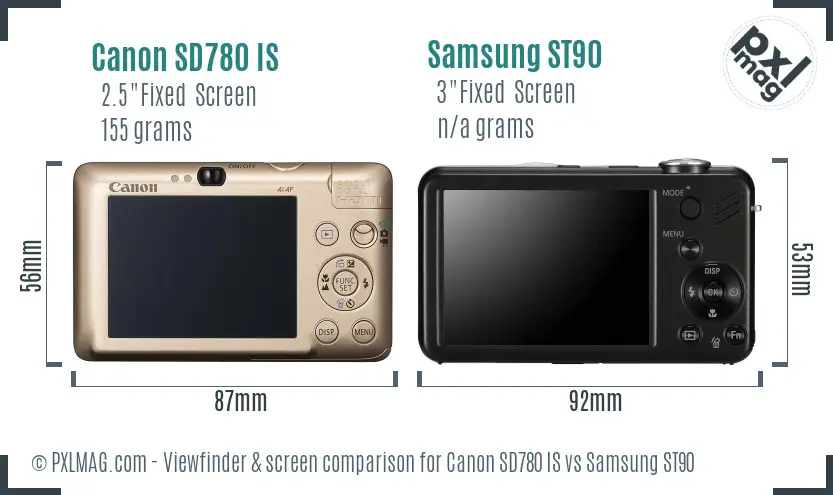 Canon SD780 IS vs Samsung ST90 Screen and Viewfinder comparison