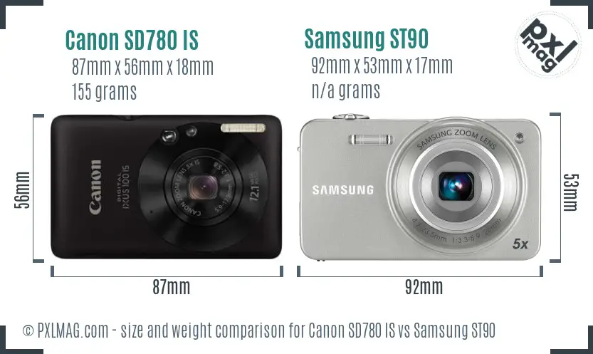 Canon SD780 IS vs Samsung ST90 size comparison