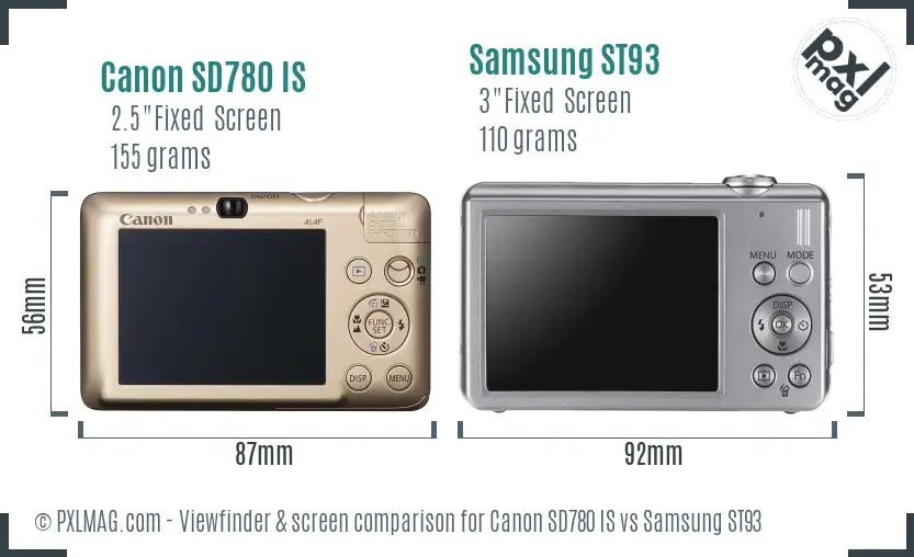 Canon SD780 IS vs Samsung ST93 Screen and Viewfinder comparison