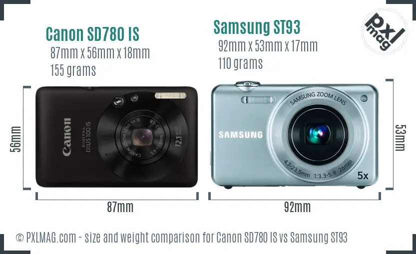 Canon SD780 IS vs Samsung ST93 size comparison