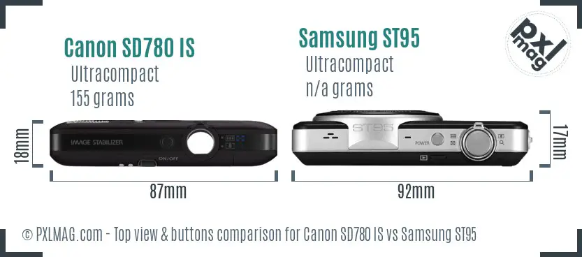 Canon SD780 IS vs Samsung ST95 top view buttons comparison Canon SD780 IS vs Samsung ST95 top view buttons comparison