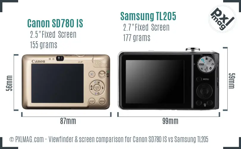 Canon SD780 IS vs Samsung TL205 Screen and Viewfinder comparison