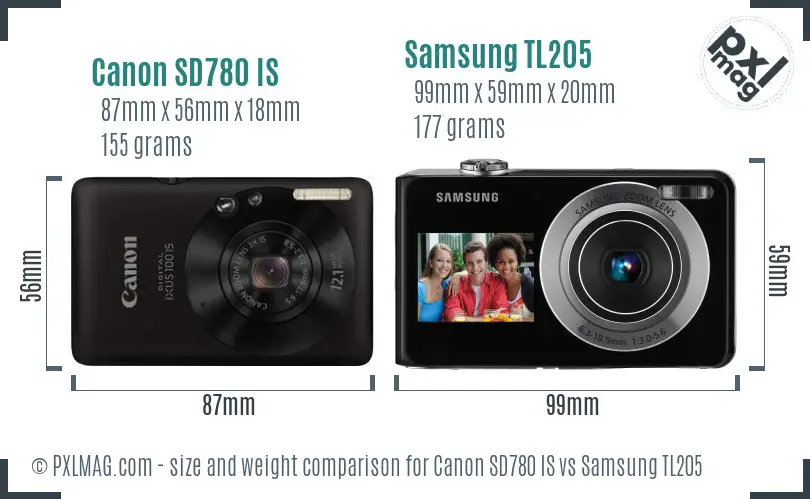 Canon SD780 IS vs Samsung TL205 size comparison