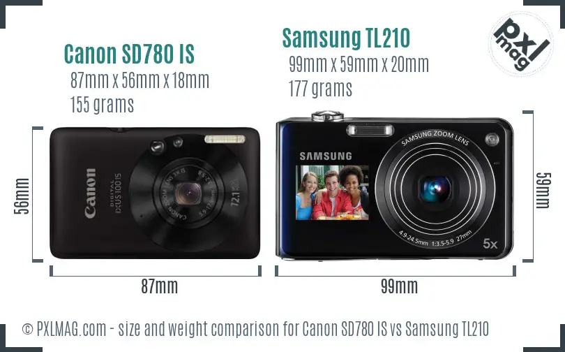 Canon SD780 IS vs Samsung TL210 size comparison