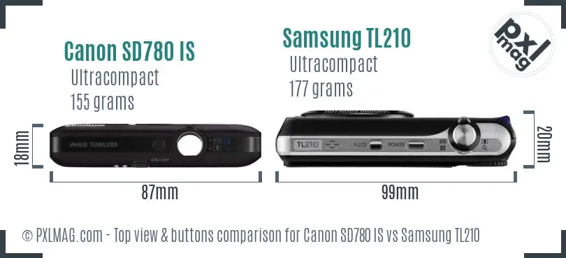 Canon SD780 IS vs Samsung TL210 top view buttons comparison