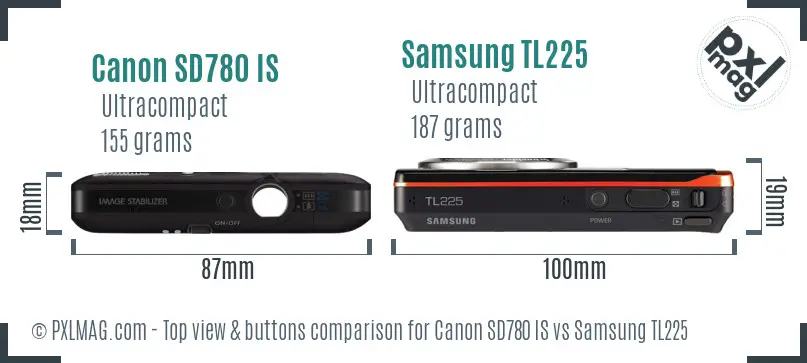 Canon SD780 IS vs Samsung TL225 top view buttons comparison