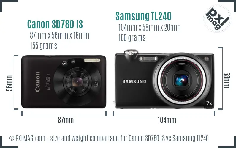 Canon SD780 IS vs Samsung TL240 size comparison