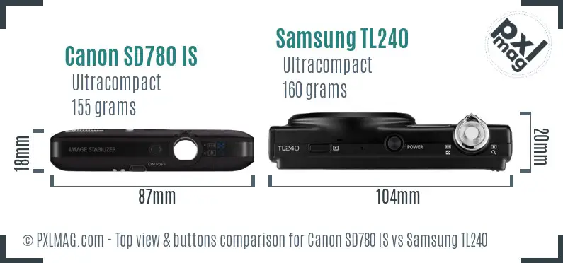 Canon SD780 IS vs Samsung TL240 top view buttons comparison