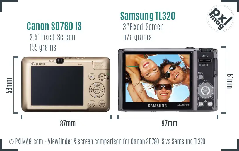 Canon SD780 IS vs Samsung TL320 Screen and Viewfinder comparison