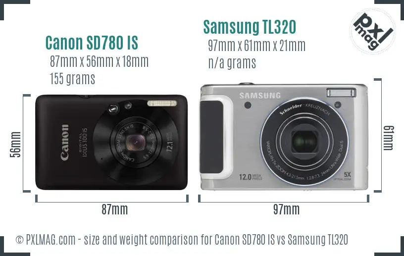 Canon SD780 IS vs Samsung TL320 size comparison