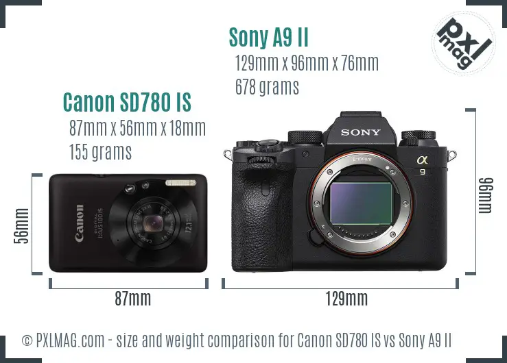 Canon SD780 IS vs Sony A9 II size comparison