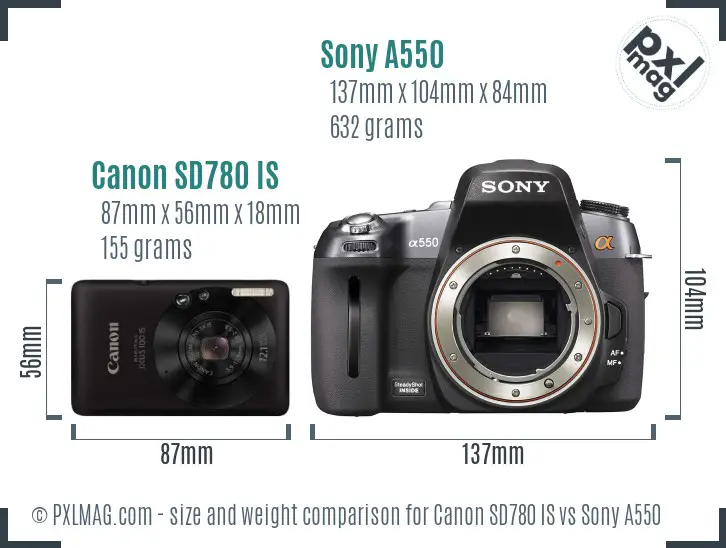 Canon SD780 IS vs Sony A550 size comparison