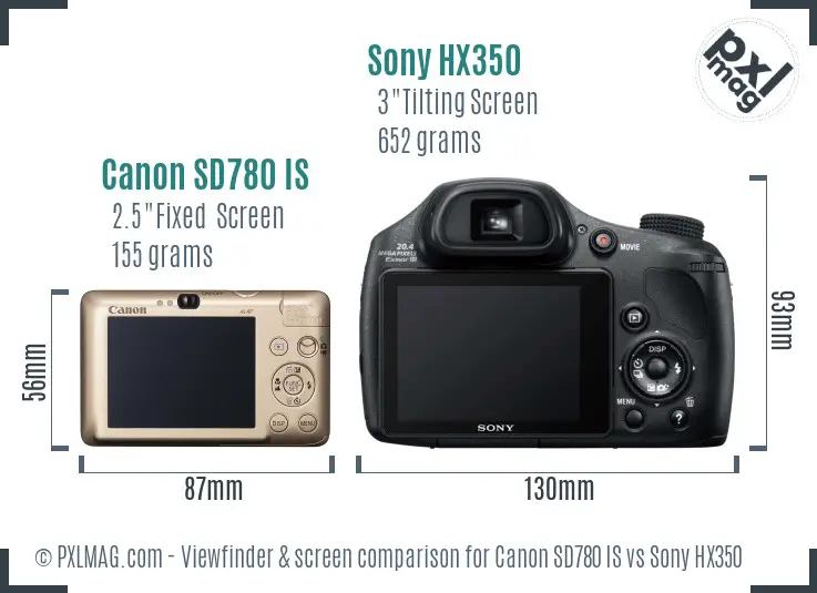 Canon SD780 IS vs Sony HX350 Screen and Viewfinder comparison