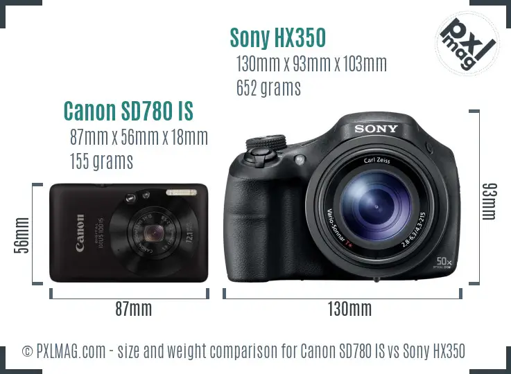 Canon SD780 IS vs Sony HX350 size comparison