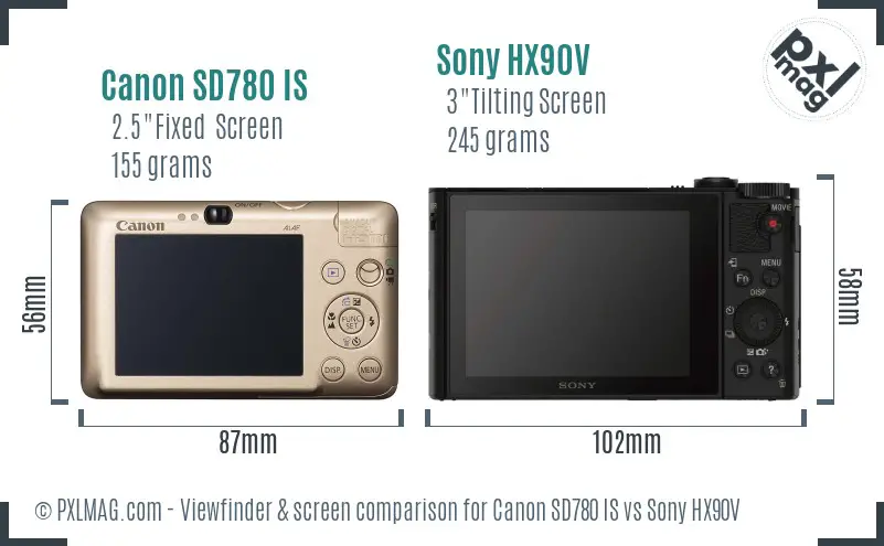 Canon SD780 IS vs Sony HX90V Screen and Viewfinder comparison