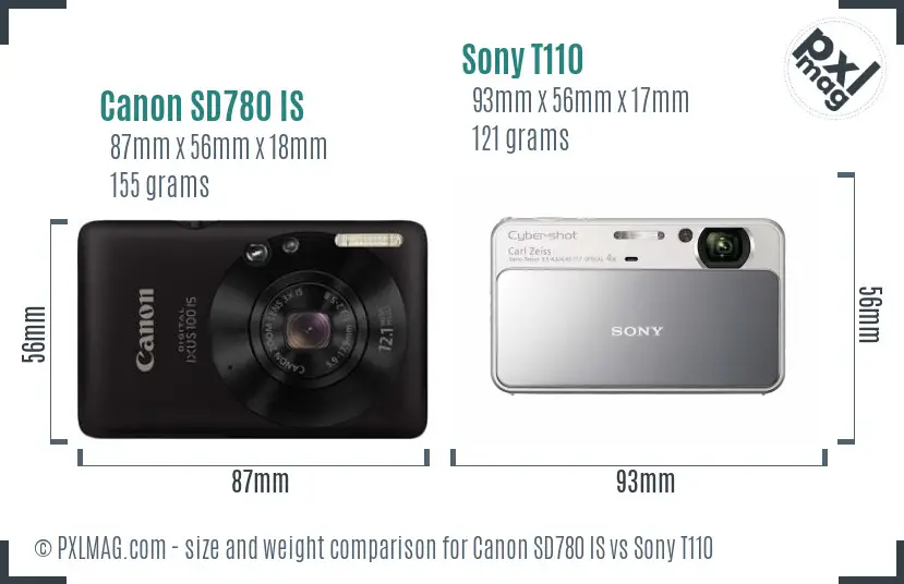 Canon SD780 IS vs Sony T110 size comparison