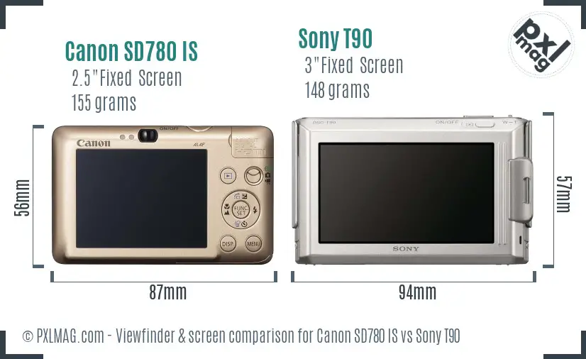 Canon SD780 IS vs Sony T90 Screen and Viewfinder comparison