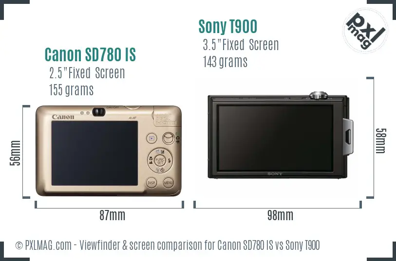 Canon SD780 IS vs Sony T900 Screen and Viewfinder comparison