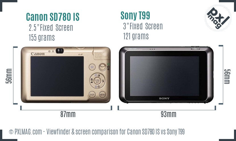 Canon SD780 IS vs Sony T99 Screen and Viewfinder comparison