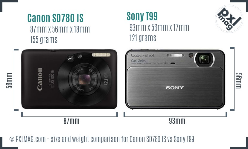 Canon SD780 IS vs Sony T99 size comparison
