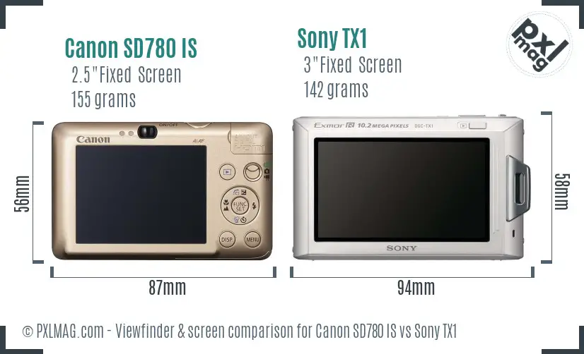Canon SD780 IS vs Sony TX1 Screen and Viewfinder comparison