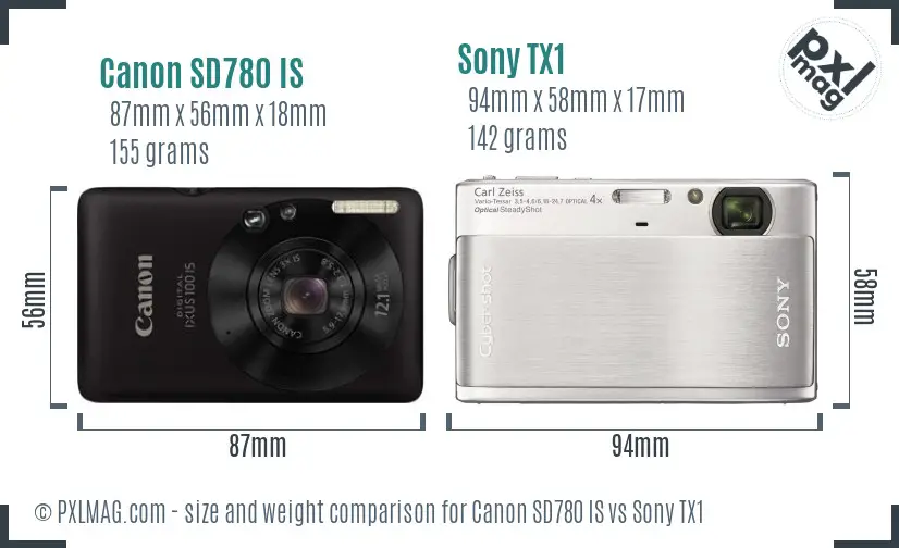Canon SD780 IS vs Sony TX1 size comparison