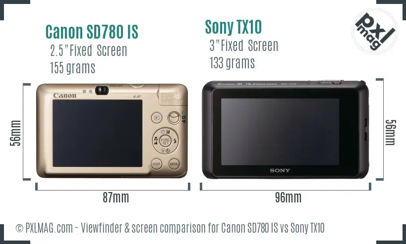 Canon SD780 IS vs Sony TX10 Screen and Viewfinder comparison Canon SD780 IS vs Sony TX10 Screen and Viewfinder comparison
